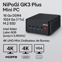 💼 NiPoGi GK3 Plus Mini PC 16 Go DDR4 1024 Go (1 to) M.2 SSD - Neuf